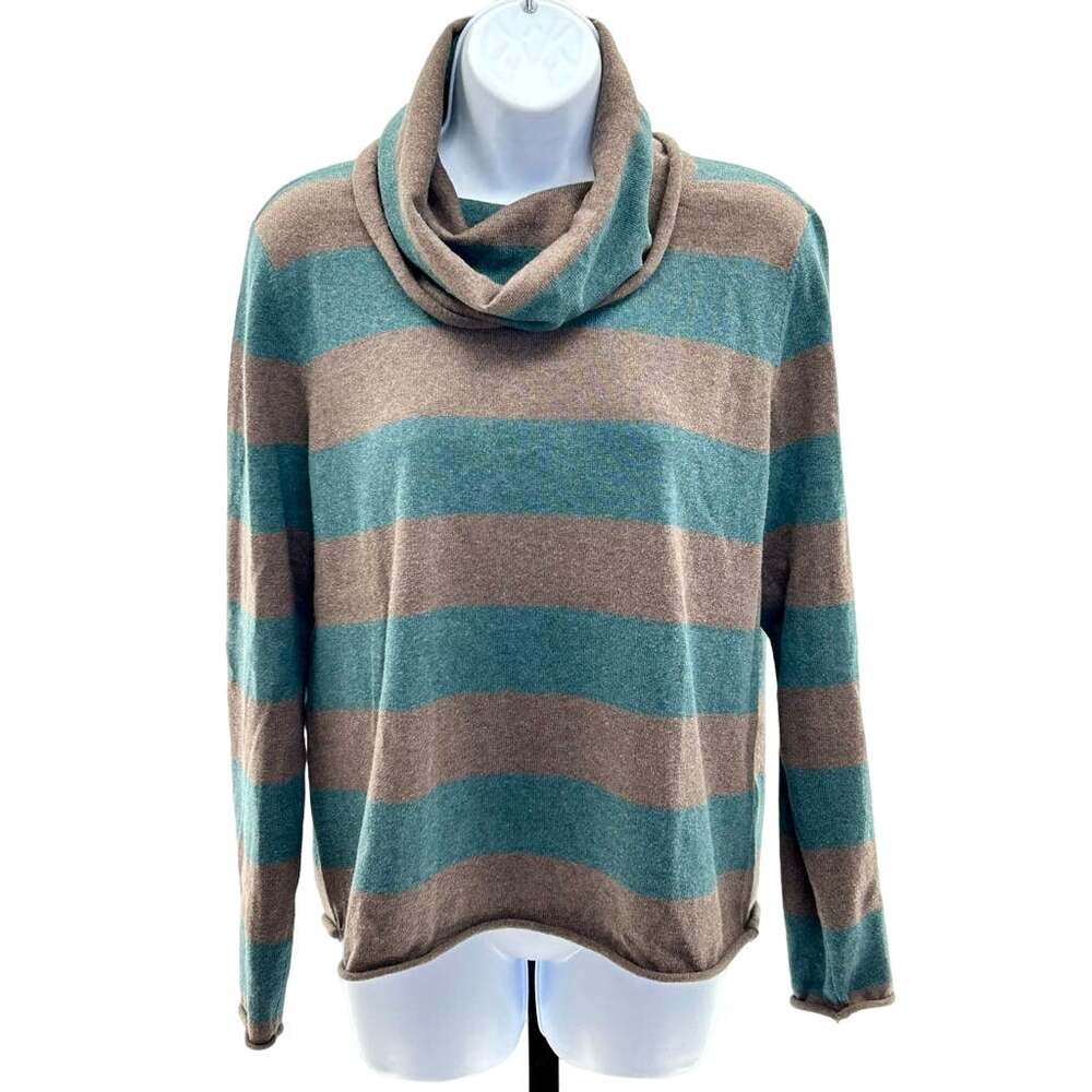 Lilla P Cotton/Cashmere Blend Striped Boxy Turtle Neck L Sweater MSRP $299